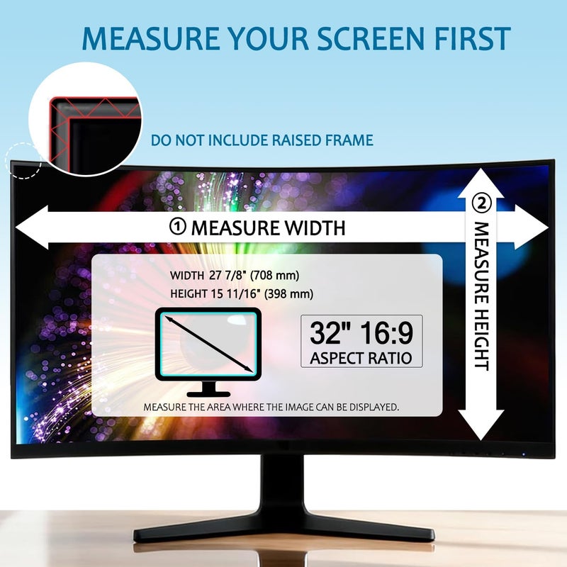 Twugs [2 Pack] 32 Inch Computer Privacy Screen for 16:9 Aspect Ratio Widescreen Monitor, Eye Protection Anti Glare Blue Light Filter Shield, Removable Anti-Scratch Anti Spy Protector - Image 4
